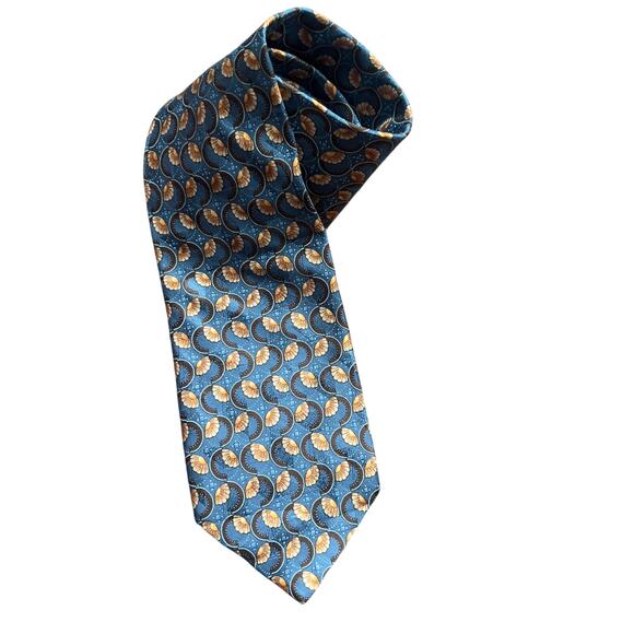 Ermenegildo Zegna VINTAGE Blue Gray Gold‎ Floral Geometric Silk Tie Academia - Picture 1 of 6